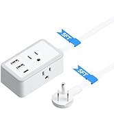 NTONPOWER Flat Extension Cord 5 Feet, Small Flat Plug Power Strip with 3 USB(1 USB-C), 3 Outlets ...