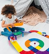 PicassoTiles Magnetic Tiles Race Track Car Thrilling Toy Playset Includes 2 Racing Trucks STEM Ed...