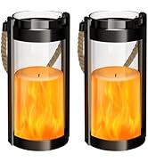 Vintage Lantern Glass Retro Lantern LED Flickering Flameless Candle Battery Powered Camping Lamp ...