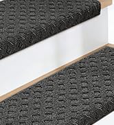 JSEI Bullnose Carpet Stair Treads, 14 Pcs Non Slip Stair Treads for Wooden Steps Indoor with TPE ...