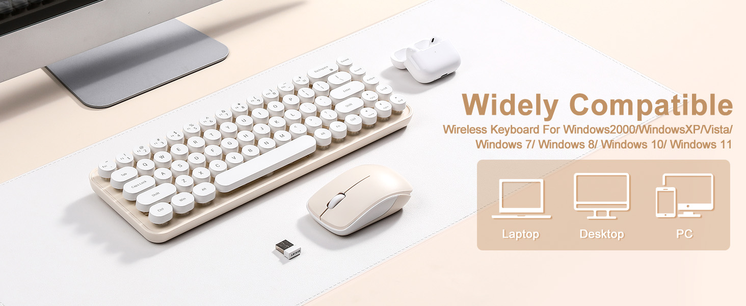 i68 Wireless Typewriter Keyboard and Mouse Combo