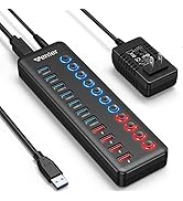 Powered USB 3.0 Hub, Wenter 11-Port Hub Splitter (7 Faster Data Transfer Ports+ 4 Smart Charging ...