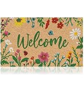 Floral - 17"x29" - Coir Door Mat with Heavy Duty Backing - Welcome Mats for Entryway, Porch - Ant...