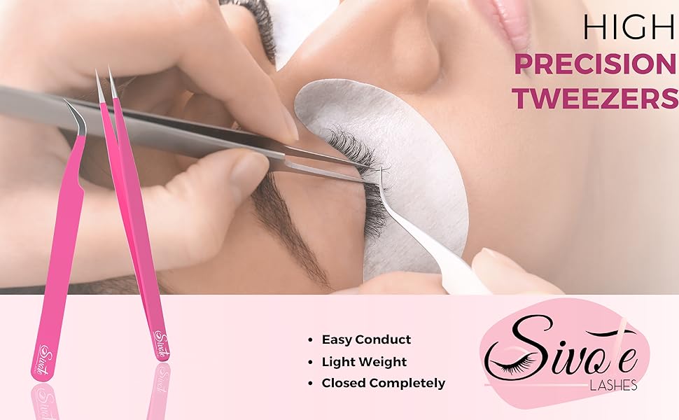 SIVOTE Eyelash Extension Tweezers, Pink, 2-Pack