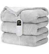 Electric Heated Blanket Twin 62" x 84", Soft Plush Flannel &amp; Sherpa Electric Blanket with 8 Heat ...
