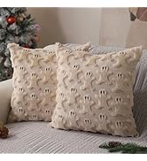 Allorry Christmas Throw Pillow Covers 18x18 Set of 2 Beige Throw Pillow Cases Soft Plush Faux Fur...