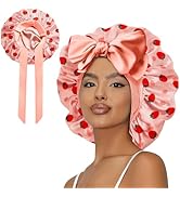 Vettres Double Layer Satin Bonnet with Tie Satin Lined Sleep Cap Hair Cover for Women's Curly Nat...