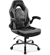DUMOS Ergonomic Computer Gaming Chair with Flip-up Armrest, Height Adjustable PU Leather Home Off...