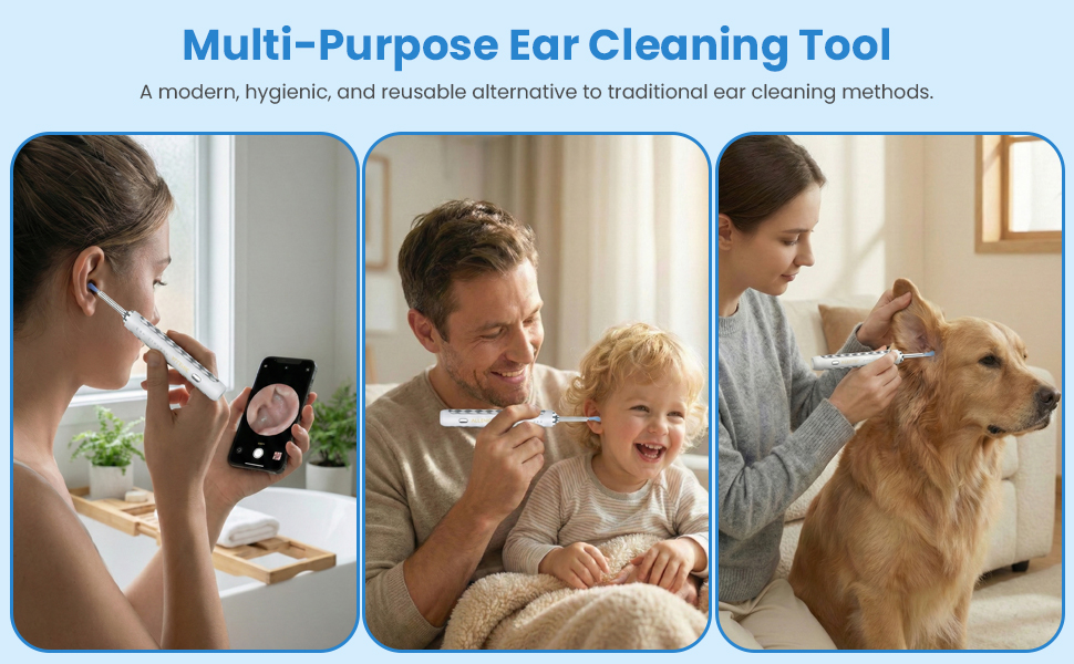 Ear wax removal camera tool for adults, kids, and pets with HD viewing