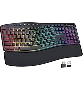 COLIKES Wireless Ergonomic Keyboard, Backlit Keyboard Silent with 15 RGB Lighting Effects, Leathe...