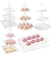 10 Pcs Cake Stand White Plastic Dessert Table Display Set 4 Pcs 3 Tired Cupcake Stand Cookie Tray...
