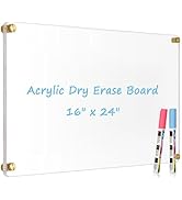 AMUSIGHT Large Clear Acrylic Dry Erase Board, 24" X 16" Golden Non-Magnetic Frameless Clear White...
