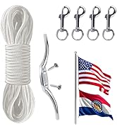 Flag Rope and Clips Kit - 50ft Flag Pole Rope Halyard with Cleat Hook &amp; 4 Pcs Swivel Snap Clips f...