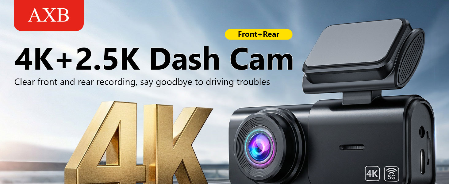 Dual Dash Cam Front and Rear: 4K+2.5K Dash Camera for Cars Built-in 5G WiFi APP Control Free 64GB