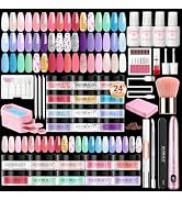 AZUREBEAUTY Dip Powder Nail Kit with Electric Nail Drill 24 Colors Spring Summer Macarons Purple ...