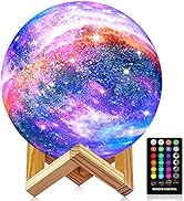 Moon Lamp, Galaxy Night Light, 16 Colors Large galaxy light 3D printing Moon Night Light with Sta...