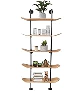 Industrial Shelves - 5 Tier Industrial Decor Pipe Bookcase Using 7 Ply Skateboard Decks - Natural...