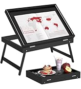 Artmeer Bed Tray Table Breakfast Food Tray with Folding Legs Serving Tray for Laptop Desk, Sofa,P...