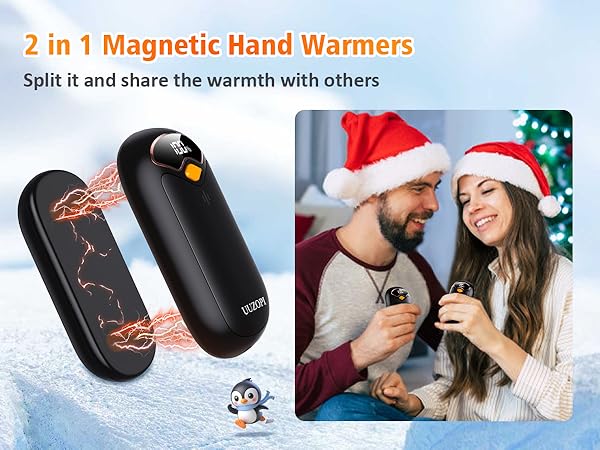 magnetically stick together, or separate them for one heater per hand provides double warmth