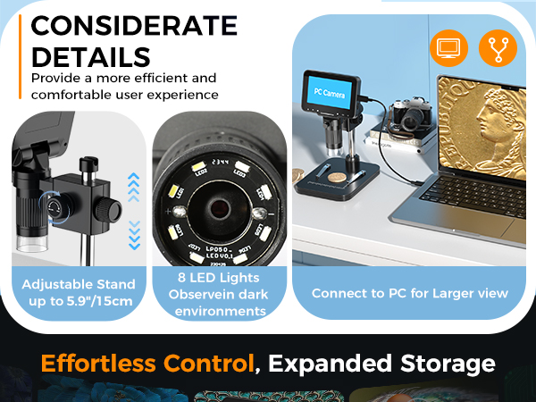 LCD Digital Microscope,4.3 Inch 1080P 10 Megapixels