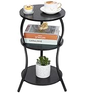 Vintage Small Round Side Table, 3-Tier Slim Waist Circular End Table with Storage Shelf, Compact ...