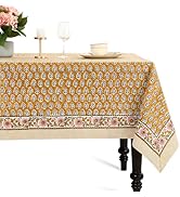 CPC Tablecloth 100% Cotton 60x90 Inch Indian Block Print Rectangle Table Cover, Washable Table Cl...