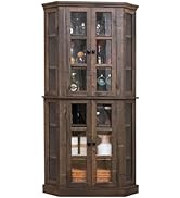 ALBAD 67 Inch Corner Curio Cabinets with Glass Doors 6 Tiers Tall Wood Display Cabinet for Dining...
