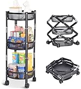TOOLF 3-Tier Metal Storage Rolling Cart, Foldable Utility Cart on Wheels Assembly-Free, Versatile...