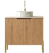 USHOWER Natural Oak 30 Inch Bathroom Vanity with Vessel Sink, Single Bathroom Sink Cabinet with 2...