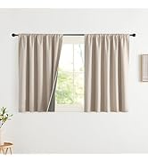 NICETOWN Natural Faux Linen 100% Blackout Curtains, 2 Panels Set, 42 x 36 Inch, Rod Pocket Therma...