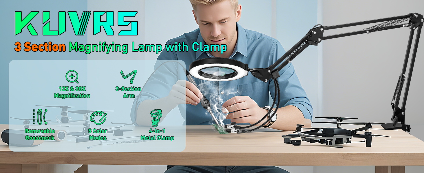 desk clamp magnifying glass with light