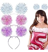 Aswewamt 3 Pcs Foil Strips Pom Pom Headbands Tinsel Fluffy Ball Hair Loop Pompom Cosplay Fashion ...