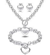 LOYALLOOK Heart Pendant, Necklace, Bracelet &amp; Stud Earrings Set - Stainless Steel Love Heart Jewe...