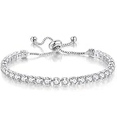 Tennis Bracelets for Women White Gold Plated Diamond AAA+ Cubic Zirconia CZ Dainty Classic Adjust...