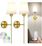 ORIA Wall Sconces Set of Two, Rechargeable Wall Lights with Remote Control, 3000K-6000K, 5 Level ...