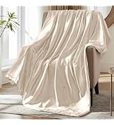 MILVOWOC Beige Satin Throw Blanket - 60 x 80 Inches, Cooling Packable Lightweight Satin Blanket, ...