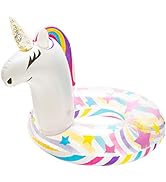 GROBRO7 Inflatable Unicorn Pool Float Inflation Swimming Floaty Pool Toy Swimming Ring with Sequi...