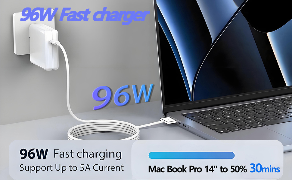 96W Charger for MacBook Pro 16 14 inch Mac Air 15 13 inch M1–M4 Fast Charger Magnetic 3 Cable
