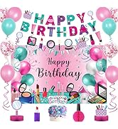 Roetyce Makeup Birthday Party Decorations, 46PCS Makeup Happy Birthday Banner Balloons Hanging Sw...