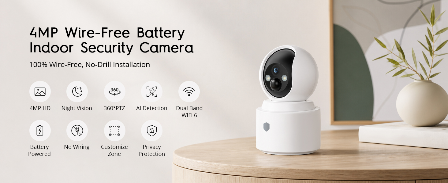4MP Wire-Free BatteryIndoor Security Camera