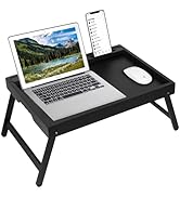Artmeer Bed Tray Table with Folding Legs, Bamboo Breakfast Food Tray with Media Slot, Use As Plat...