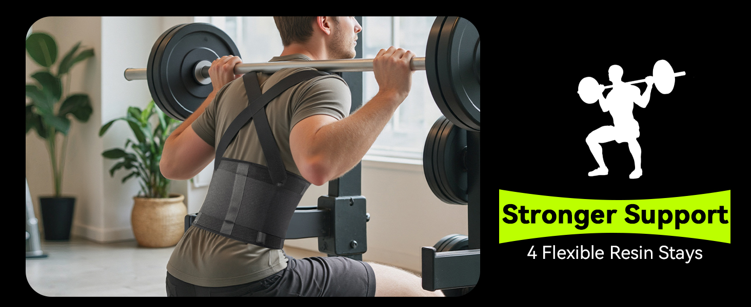 back support for weightlifting with 4 resin stays