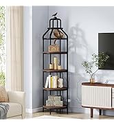 Tribesigns 4-Tier Narrow Tall Bookshelf, Rustic Small Bookcase Corner Book Shelf, Freestanding Di...