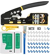 RJ45 Crimp Tool Kit Pass Through Crimper RJ45 Crimping Tool Stripper Cutter Crimper All-in-One fo...