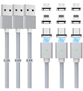 Magnetic Charging Cable 3A Fast Charging(3 Pack,3.3/6.6/6.6ft) 3 in 1 Magnetic Phone Charger with...