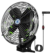 Ultra-Quiet Portable Car Fan, 8 Inch clip-on car fan, All Metal 12V car fan, car seat fan with 2 ...