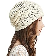 ZLYC Women Cotton Crochet Slouchy Beanie Hat Handmade Knit Cutout Summer Floral Skull Cap