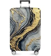 ANNA QUEEN Luxury Marble Gold Luggage Cover, Elegant Black &amp; Grey Suitcase Protector with Faux Go...