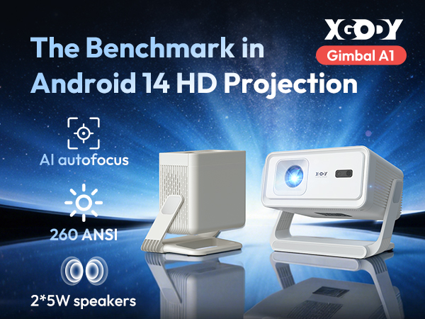 Smart Projector Auto Focus Portable Projector with WiFi 6 and Bluetooth XGODY Gimbal A1