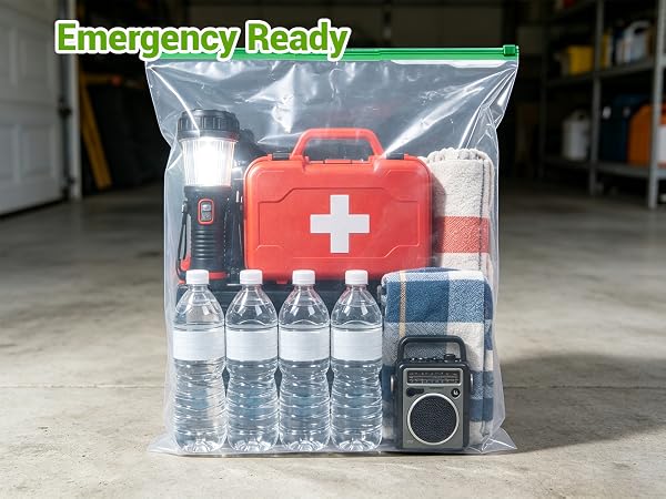 Emergency ready storage bags for organizing supplies.
